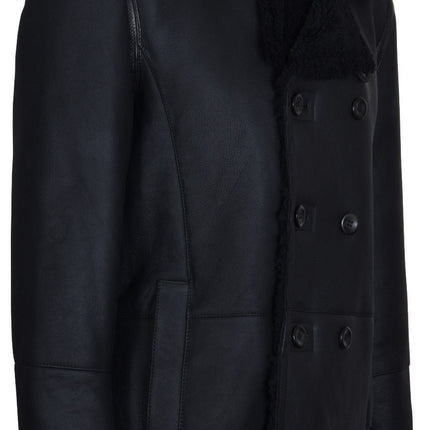 Mens Double Breasted Shearling Sheepskin Pea Coat-Valencia