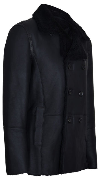 Mens Double Breasted Shearling Sheepskin Pea Coat-Valencia