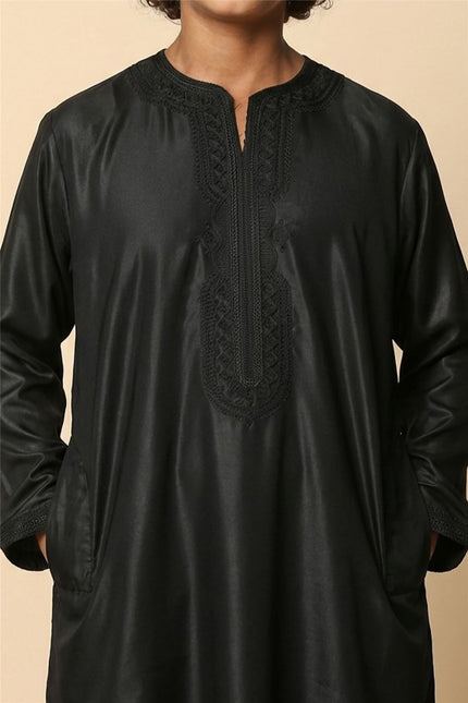 Kids Boys Black Moroccan Thobe Robe Djellaba Gandoura Eid Jubba- K-GG008