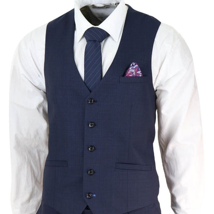 Mens 3 Piece Navy Blue Tailored Fit Retro Classic Suit