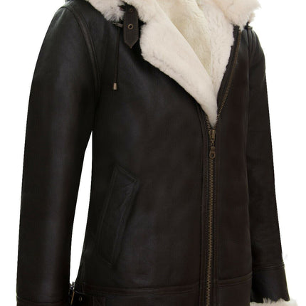 Mens Hooded Sheepskin Leather B3 Flying Jacket-Columbus