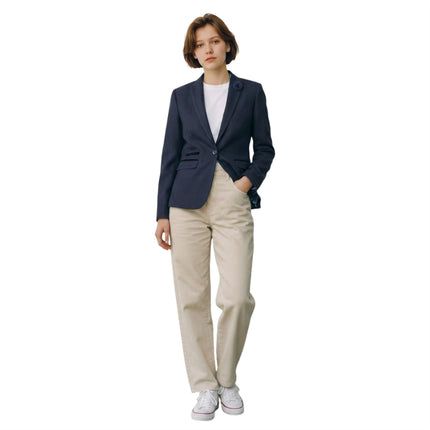 Women's Navy Check Wool Blend Herringbone Tweed Tailored Blazer - Caridi