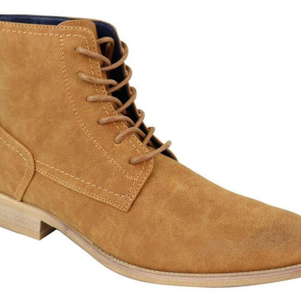Mens Camel Matt Suede Lace Up Ankle Boots