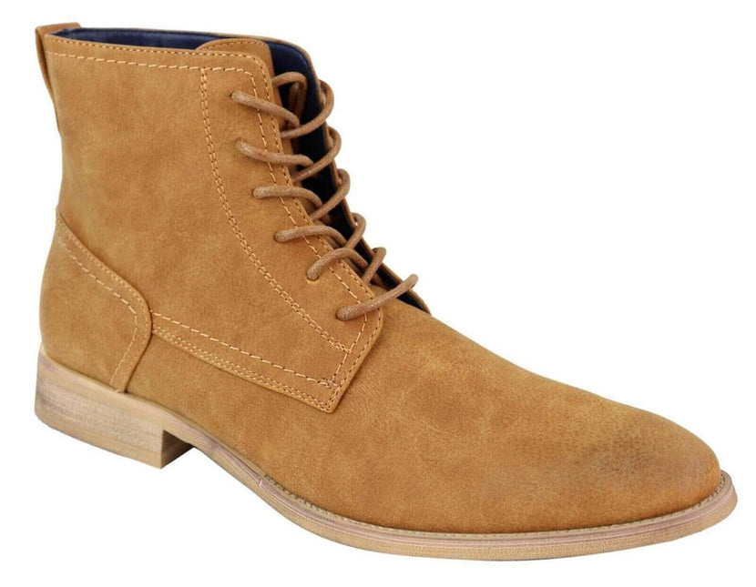 Mens Camel Matt Suede Lace Up Ankle Boots