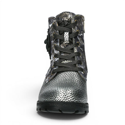 Laura Vita Women's Gothic Victorian Floral Grey Leather Lace-up Boots - Cocrailo-47