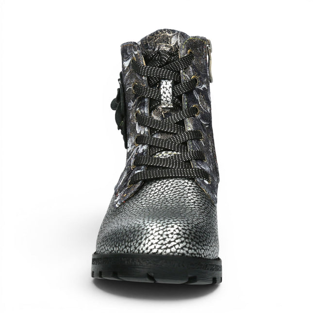 Laura Vita Women's Gothic Victorian Floral Grey Leather Lace-up Boots - Cocrailo-47