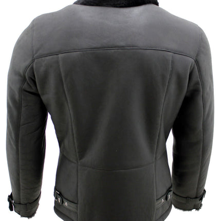 Mens Double Breasted Sheepskin Leather Biker Jacket-Manila