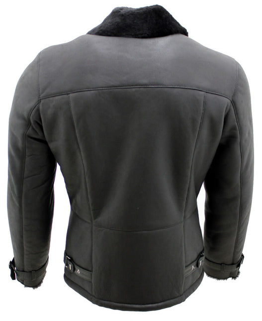 Mens Double Breasted Sheepskin Leather Biker Jacket-Manila