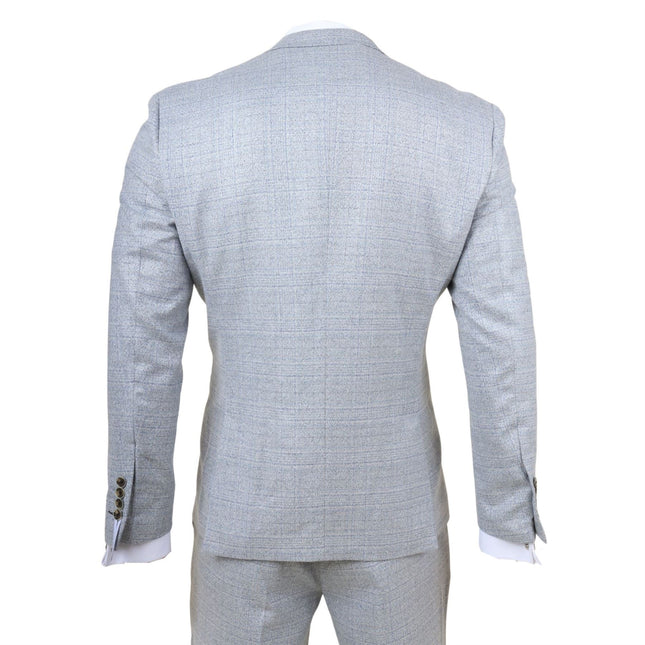 Men's Light Blue Plain Check 3 Piece Slim Fit Formal Wedding Suit