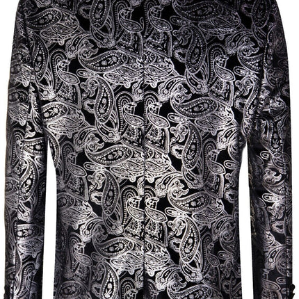 Mens Classic Silver Paisley Black Velvet Tuxedo Dinner Jacket Tailored Blazer