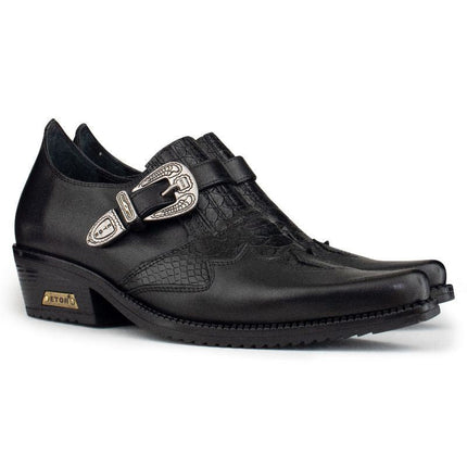 Men's Black Leather Winklepickers Cowboy Cuban Biker Boots