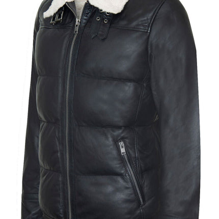 Men's Leather Quilted Biker Puffer Jacket - Brasília
