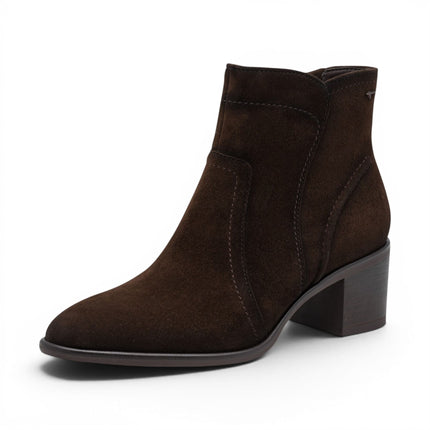 Tamaris Women's Mocca Brown Suede Leather Heeled Ankle Boots - 25313-47