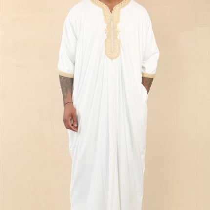 Men's White Moroccan Thobe Jubba Robe Eid Djellaba Gandoura