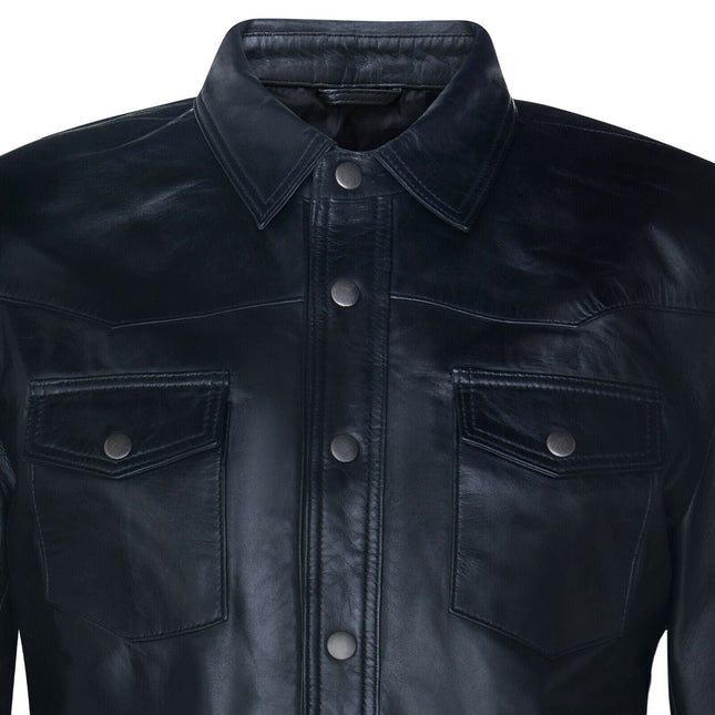 Mens Retro Leather Shirt Jeans Jacket-Beijing