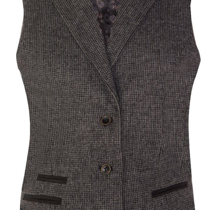 Womens Tweed 1920s Herringbone Grey Waistcoat