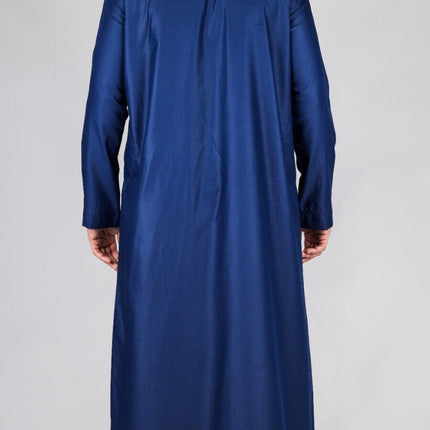 Men's Navy Blue Thobe Emirati Islamic Jubba Robe Eid Tassel Regular Fit
