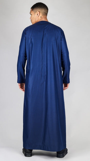 Men's Navy Blue Thobe Emirati Islamic Jubba Robe Eid Tassel Regular Fit