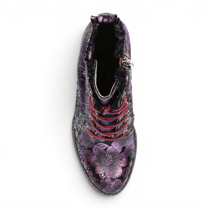 Laura Vita Women's Floral Goth Victorian Violet Leather Heeled Ankle Boots - Alcizeeo-190