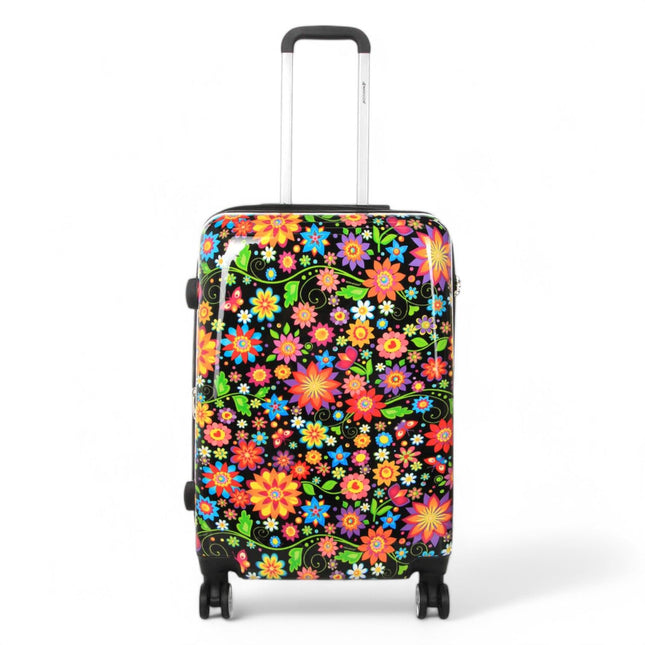 Strong Expandable Hard Shell Dual 4 Wheel Suitcase Set Print Luggage Cabin Travel Bag