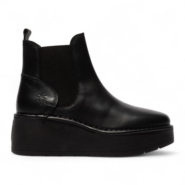 Fly London Womens Black Hely268 Chelsea Leather Ankle Pull-On Platform Comfort Boots