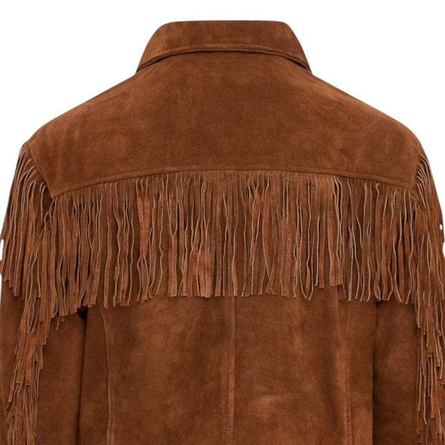 Men's Retro Tan Cowboy Suede Leather Fringe Jacket - Western