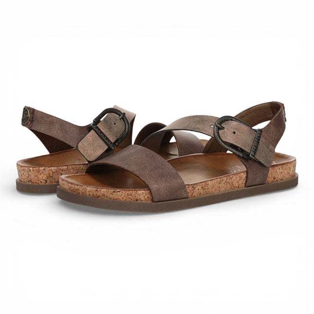 Blowfish Malibu Women's Brown Silver Footbed Strappy Flat Sandals - Lance