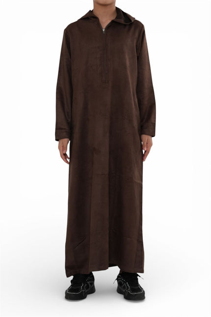 Kids Boys Hooded Eid Brown Moroccan Jubba Robe Ramadan Eid Thobe - K-HM12