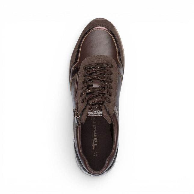Tamaris Womens Brown Faux Leather Fashion Lace Up Sneakers - 23613-46