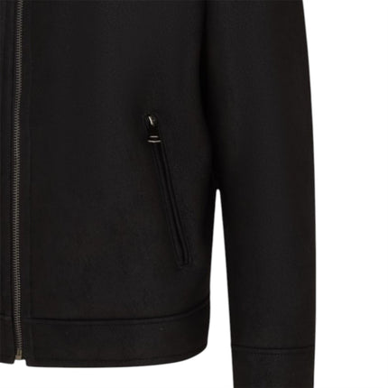 Mens Black Sheepksin Hooded Shearling Bomber Jacket - Benalla