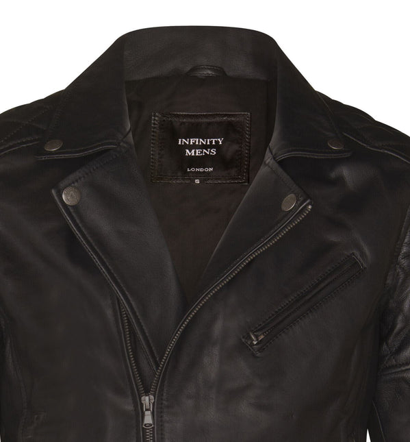 Mens Cross Zip Leather Biker Jacket - Gibraltar