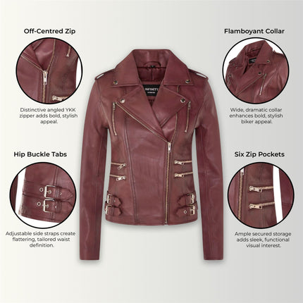 Womens Leather Brando Biker Jacket-Orlando