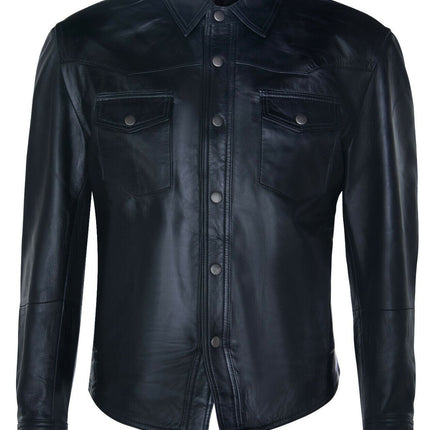 Mens Retro Leather Shirt Jeans Jacket-Beijing