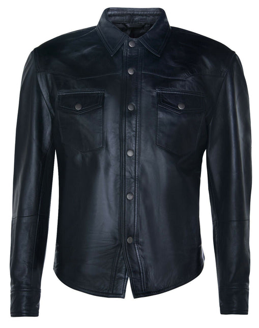 Mens Retro Leather Shirt Jeans Jacket-Beijing