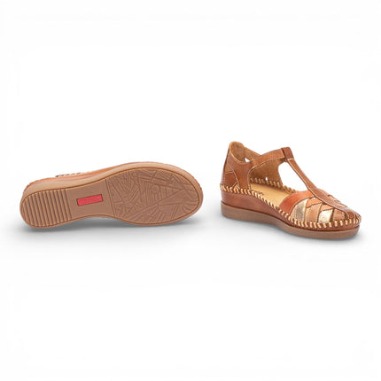 Pikolinos Women's Brown Leather Semi-Open Wedge Sandal Shoes - Cadaques