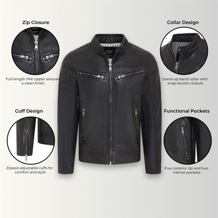Men's Modern Classic Leather Quilted Biker Jacket - Derry
