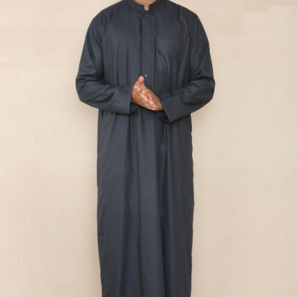Mens Grey Thobe Jubba Saudi Islamic Arabic Eid Cotton Kaftan Jubbah Umrah Robe
