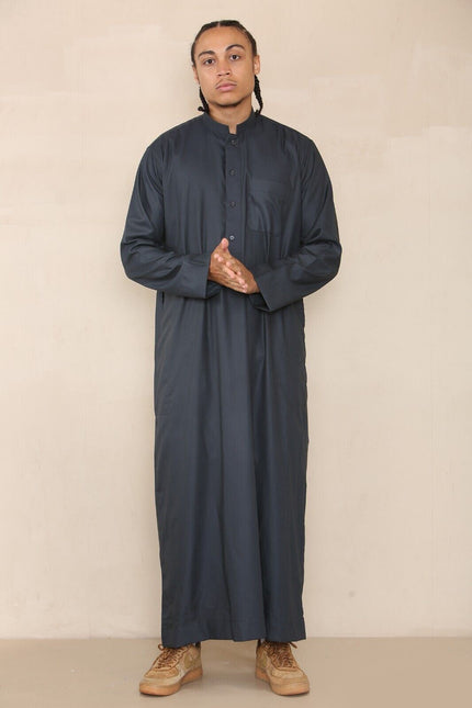 Mens Grey Thobe Jubba Saudi Islamic Arabic Eid Cotton Kaftan Jubbah Umrah Robe