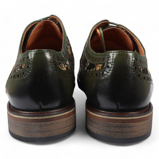 Justin Reess Men's Green Leather Floral Print Brogue Dress Shoes - Ross
