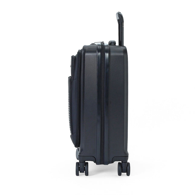 Hybrid ABS+PU Hard Shell Black Suitcase Set 8 Wheel Front Pocket Luggage