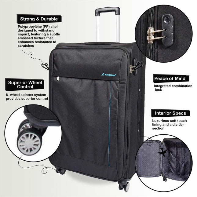 Lightweight Soft Casing Cabin Suitcase 8 Wheel Luggage Travel