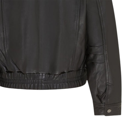 Womens Black Leather Biker Bomber Oversized Jacket - Blouson