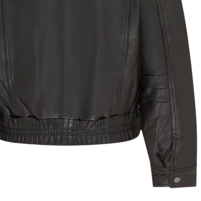 Womens Black Leather Biker Bomber Oversized Jacket - Blouson