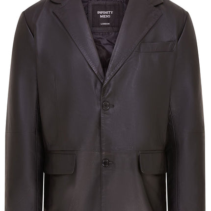 Mens 2 Button Black Leather Blazer Soft Lamb Tailored Leather Coat Italian Leather Jacket