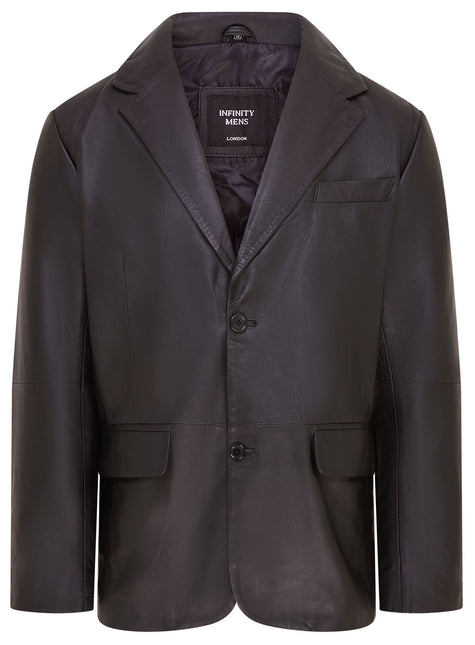 Mens 2 Button Black Leather Blazer Soft Lamb Tailored Leather Coat Italian Leather Jacket