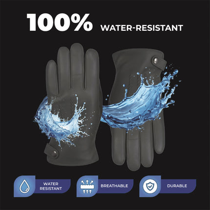 Men’s Olive Green Italian Leather Warm Wool-Lined Winter Gloves - M-LGV-505