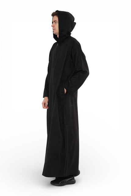 Men's Hooded Eid Black Moroccan Jubba Robe Ramadan Eid Thobe - HM12