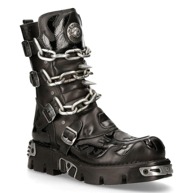 New Rock Black Spiked Mid-Calf Gothic Boots - 727-S1
