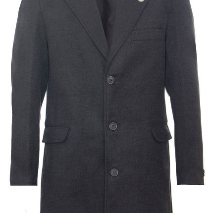 Men's Long Charcoal Wool Slim Fit Overcoat