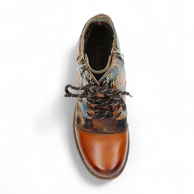 Laura Vita Anita 006 Camel Brown Floral Womens Gothic Victorian Leather Ankle Boots